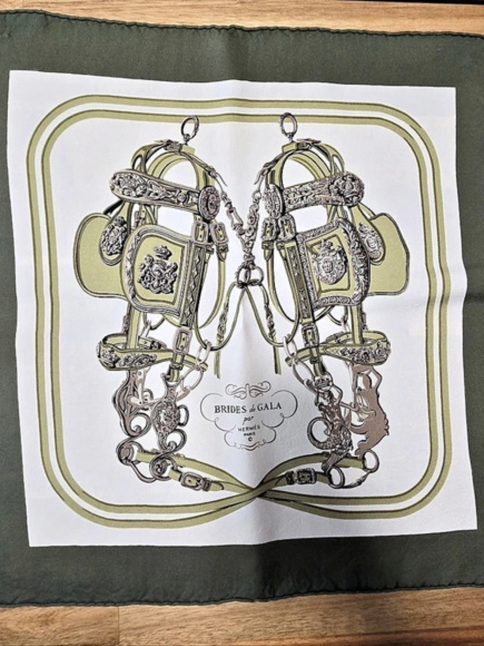 Hermès Brides de Gala Gavroche 45 Silk Scarf Green & White